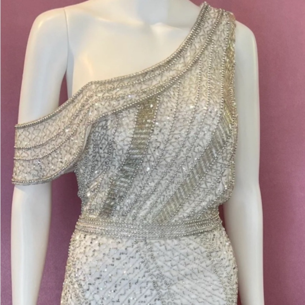 Jovani White and Silver Beaded Dress